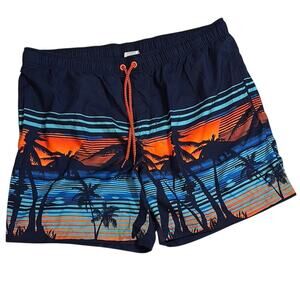XXL Navy/Orange Palm Tree Swim Shorts